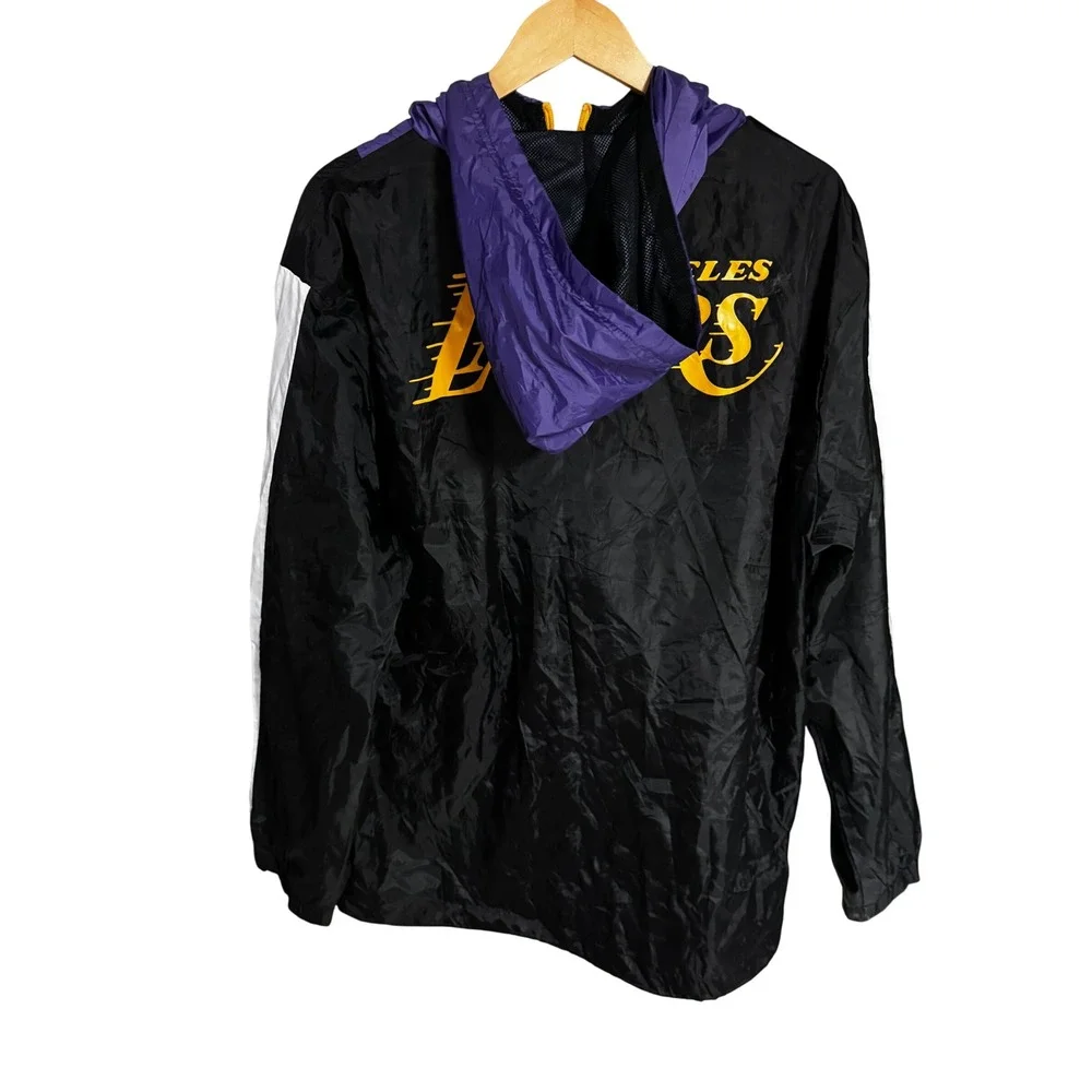 NBA Los Angeles Lakers Windbreaker Jacket Mens XL Purple Black Quarter Zip Hood - Picture 3 of 9